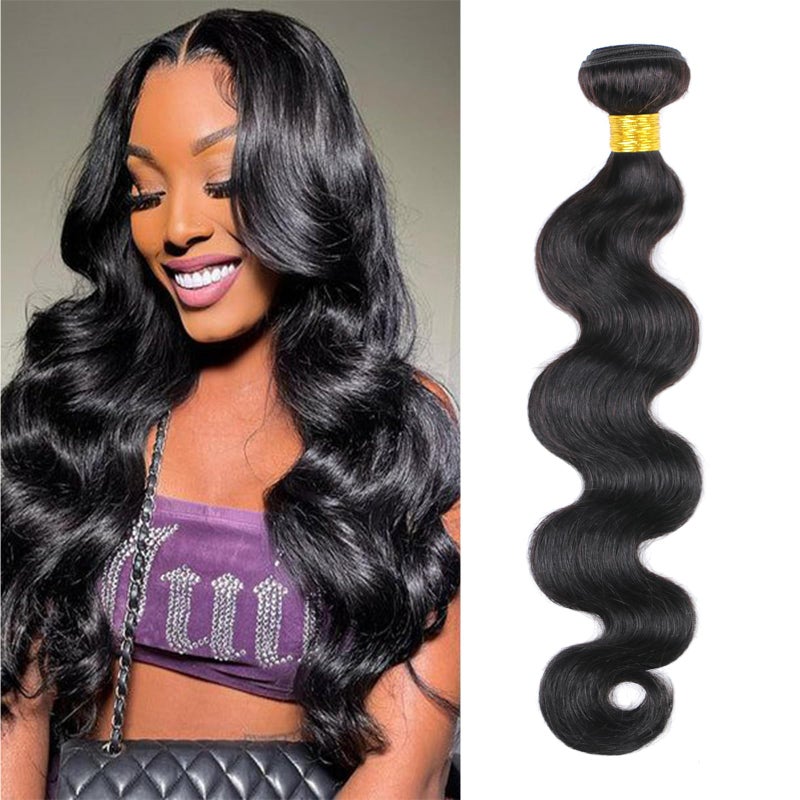 DaiMer 16 Inch Body Wave Human Hair Single Bundle Short Body Wave Weaves Virgin Hair 100g 10A Unprocessed Brazilian Wavy Hair Extensions Double Weft Can be Dyed